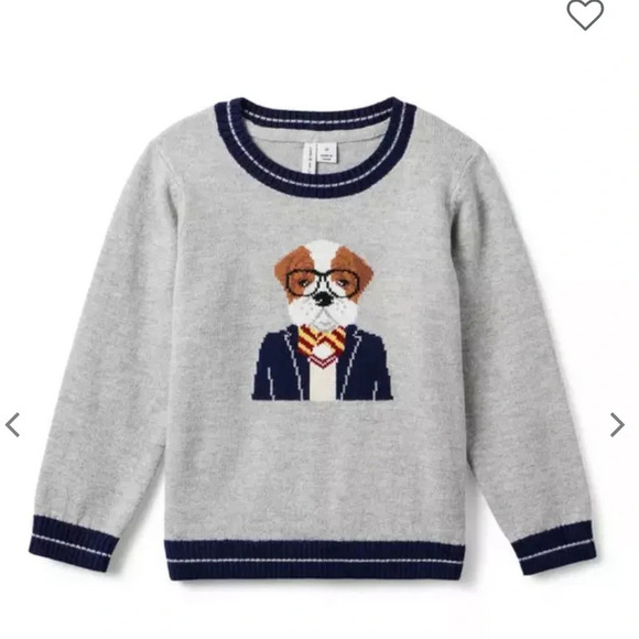 JANIE and JACK THE BULLDOG SWEATER Little boys Size 3 cozy - Picture 1 of 9